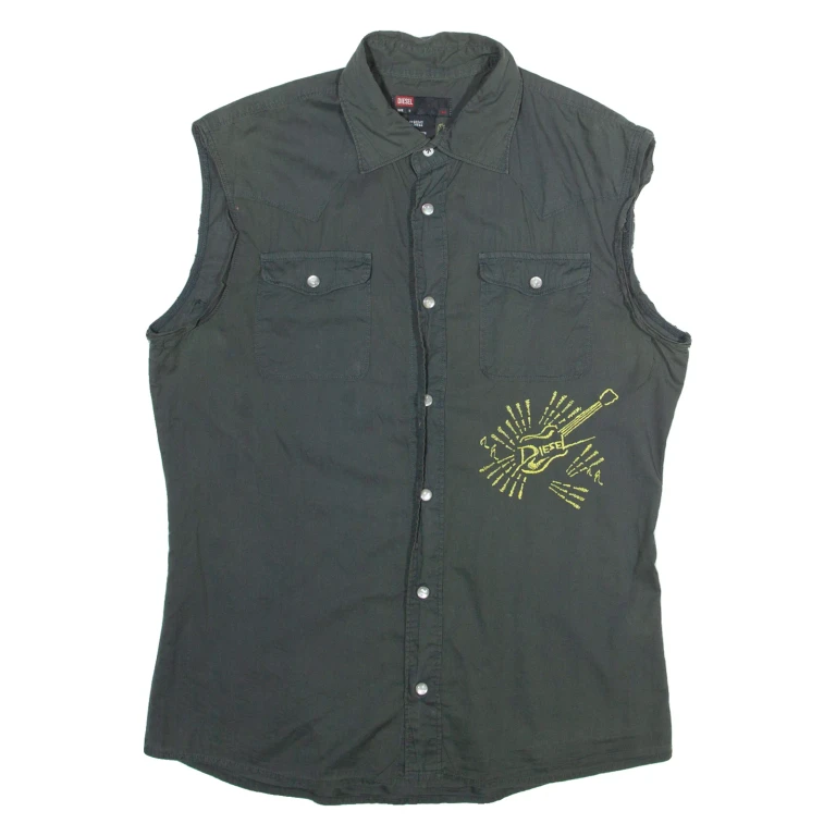 DIESEL Mens Plain Shirt Grey Sleeveless S