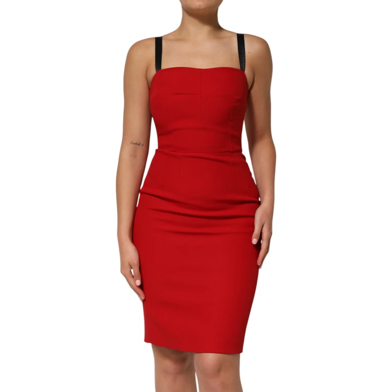 Dolce & Gabbana Red Stretch Bodycon Sheath Knee Length Dress Acetate Rayon - Women