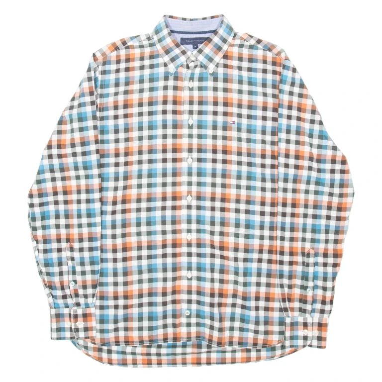 TOMMY HILFIGER Mens Shirt White Check Long Sleeve M