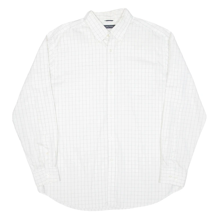 NAUTICA Mens Shirt White Check Long Sleeve XL