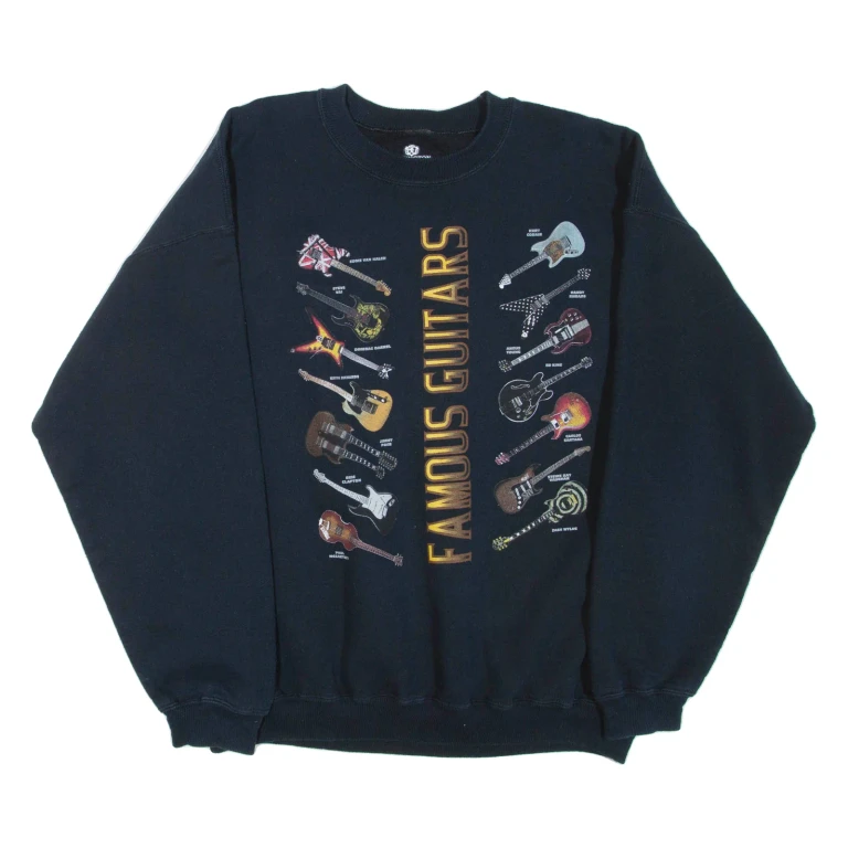 COVINGTON Famous Guitars Mens Sweatshirt Black Crew Neck XL