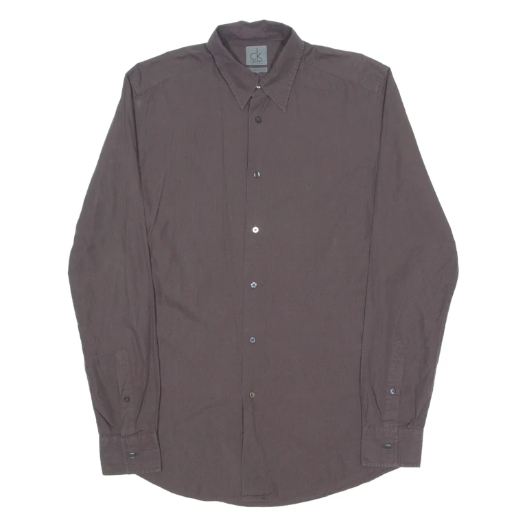 CALVIN KLEIN Slim Fit Mens Plain Shirt Brown Long Sleeve M