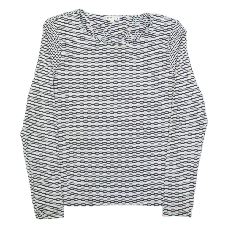 REISS Bowen Womens Printed Top Black Long Sleeve Spotted L