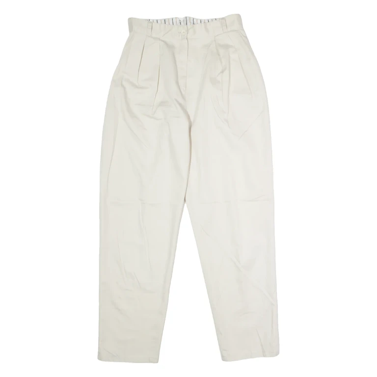 Pleated Womens Trousers Cream Regular Straight W30 L30