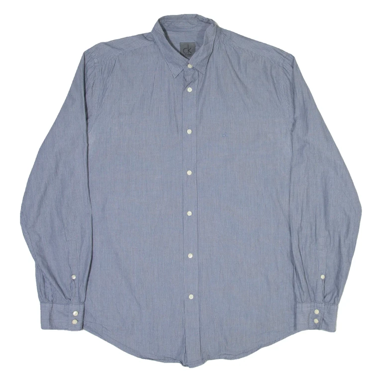CALVIN KLEIN Mens Shirt Blue Striped Long Sleeve L