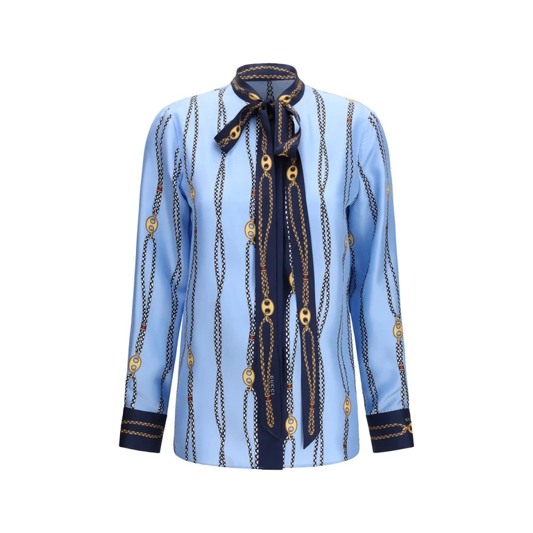 Gucci Blue Silk Pattern Shirt - Women