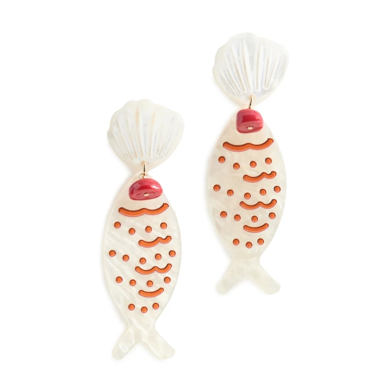 By Adina Eden Fish Drop Earrings Red One Size