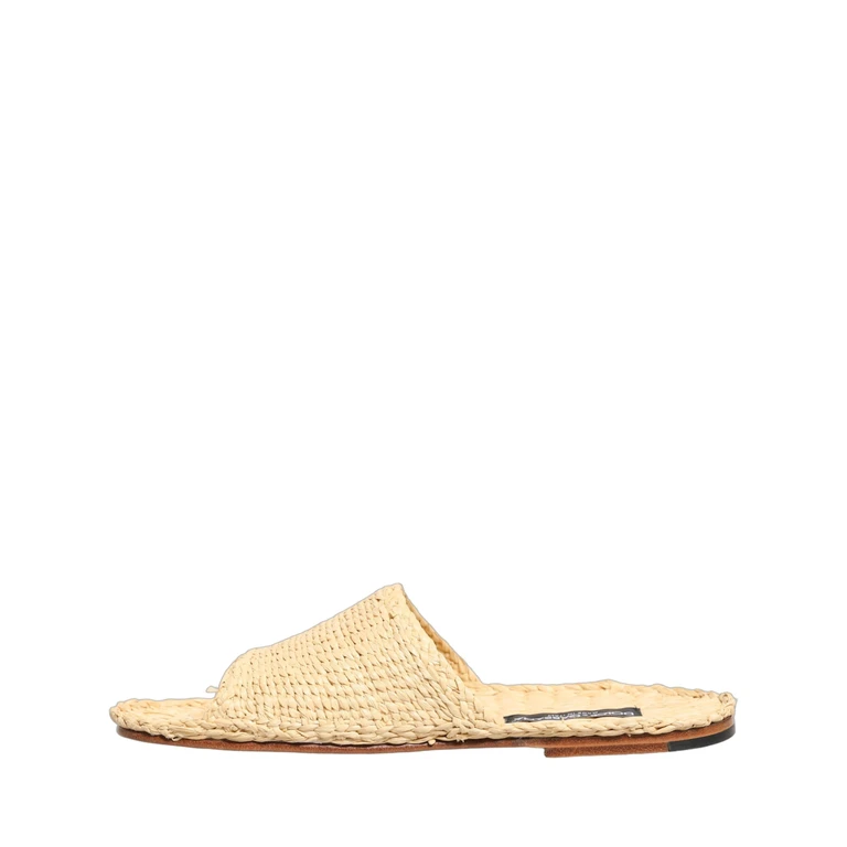 Dolce & Gabbana Beige Straw Raffia Slides Sandals Flats Shoes - Men