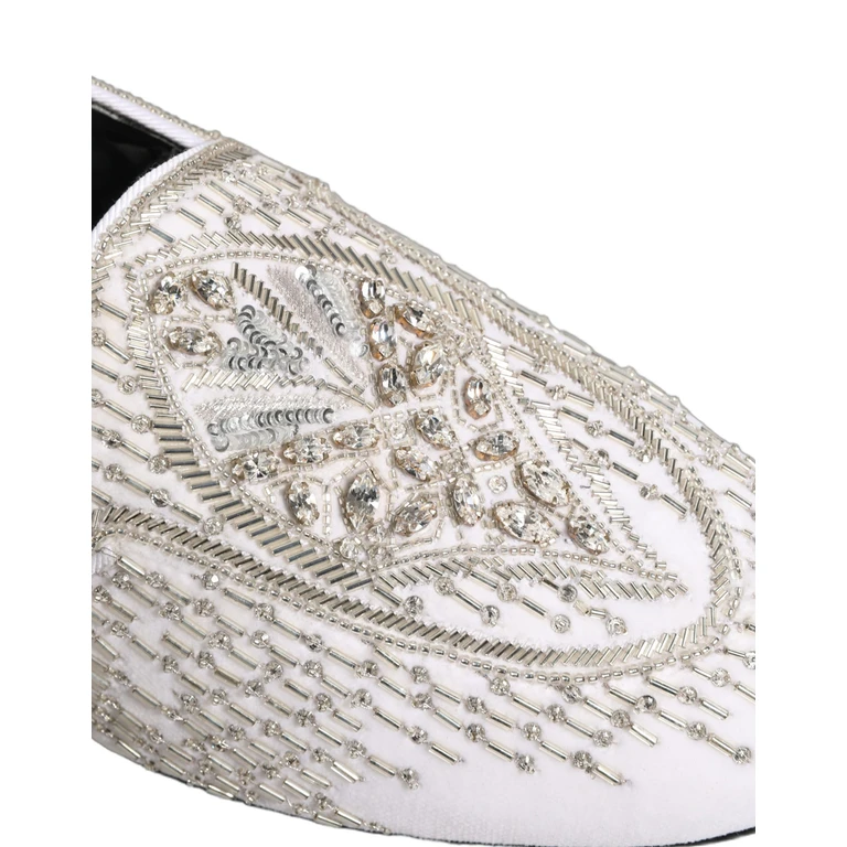 Dolce & Gabbana White Satin Embellished Dress Loafers Shoes Leather - Men