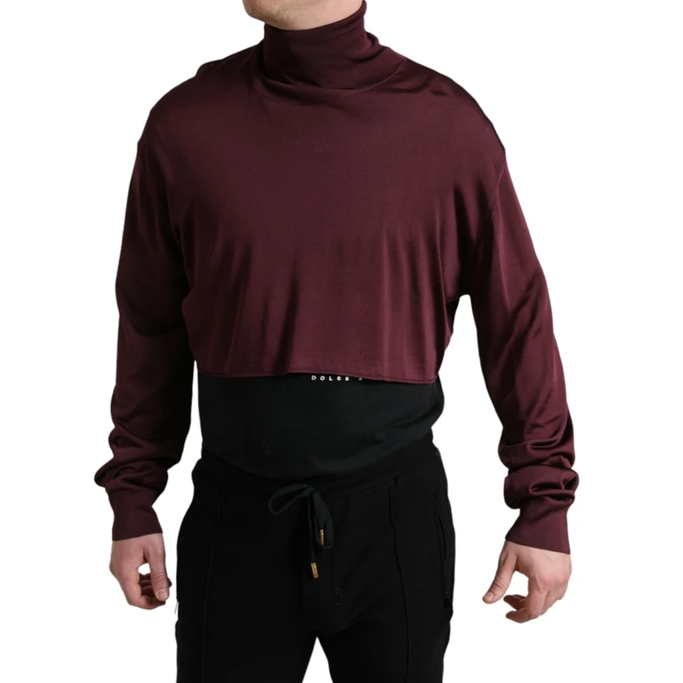 Dolce & Gabbana Maroon Viscose Turtleneck Pullover Sweater Clothing - Men
