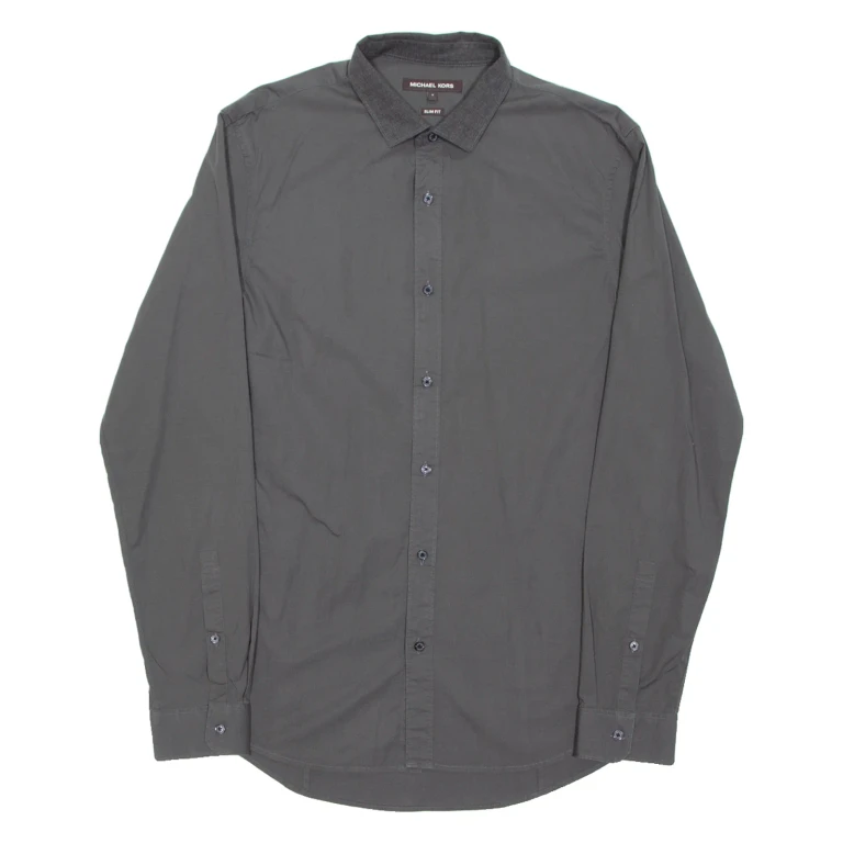 MICHAEL KORS Slim Fit Mens Plain Shirt Grey Long Sleeve M