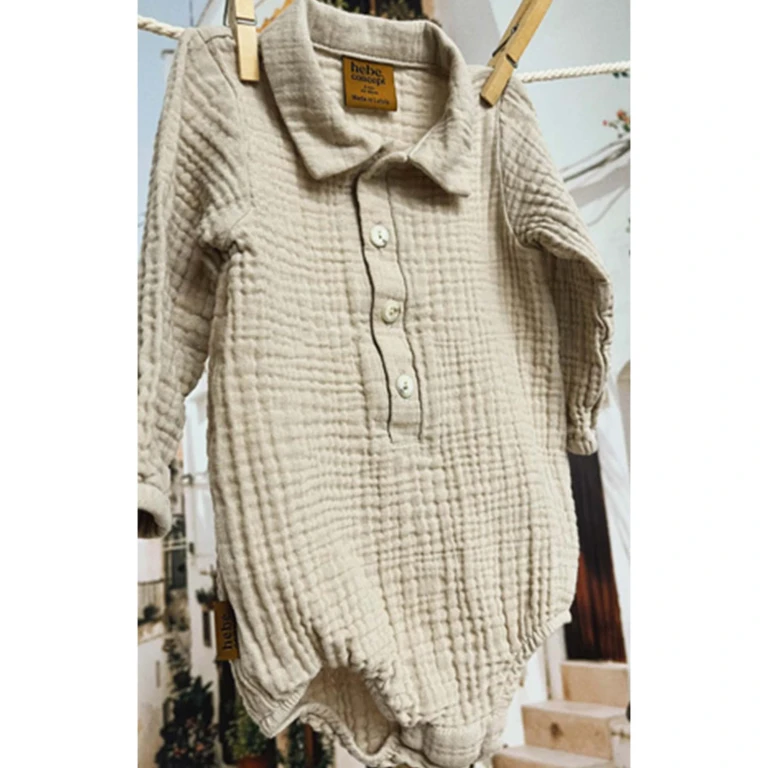 Organic Baby Muslin Romper - Light Grey - 0-2m (50-56cm)