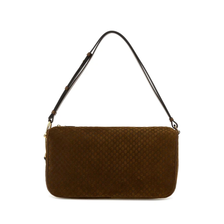 Caramel Suede Gucci Half Horsebit Shoulder Bag Pepperbrownpepbr Calf Skin Borse A Mano - Women