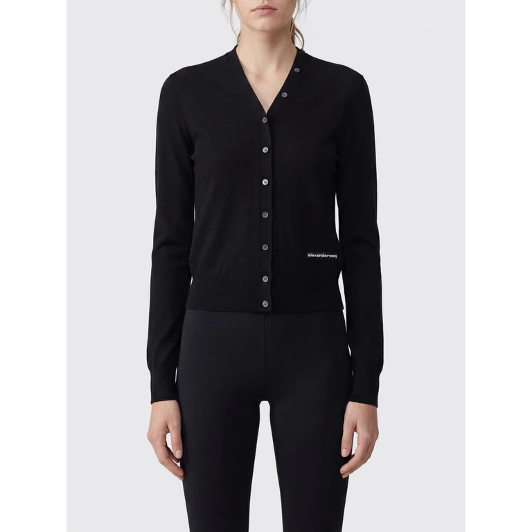 V-Neck Wool Cardigan with Contrast Logo for Women (1KC3263075001)
