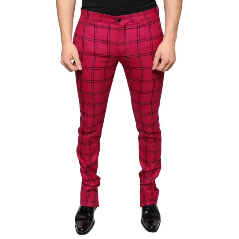 Dolce & Gabbana Pink Checkered Wool Skinny Pants - Men