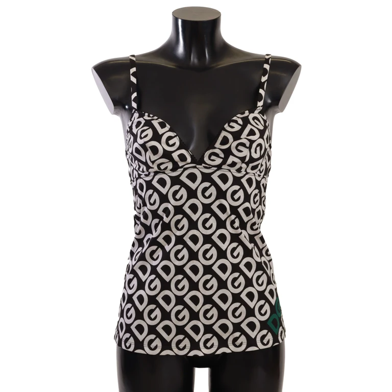 Dolce & Gabbana Black White Logo Print Camisole Top Underwear Black/white Cotton - Women