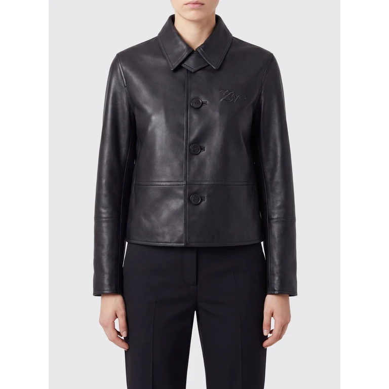 Leather Shirt Jacket with Embroidered Logo (RWOW01288011)