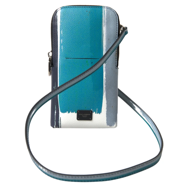 Dolce & Gabbana Blue Leather Purse Crossbody Sling Phone Bag Unisex And White - Men