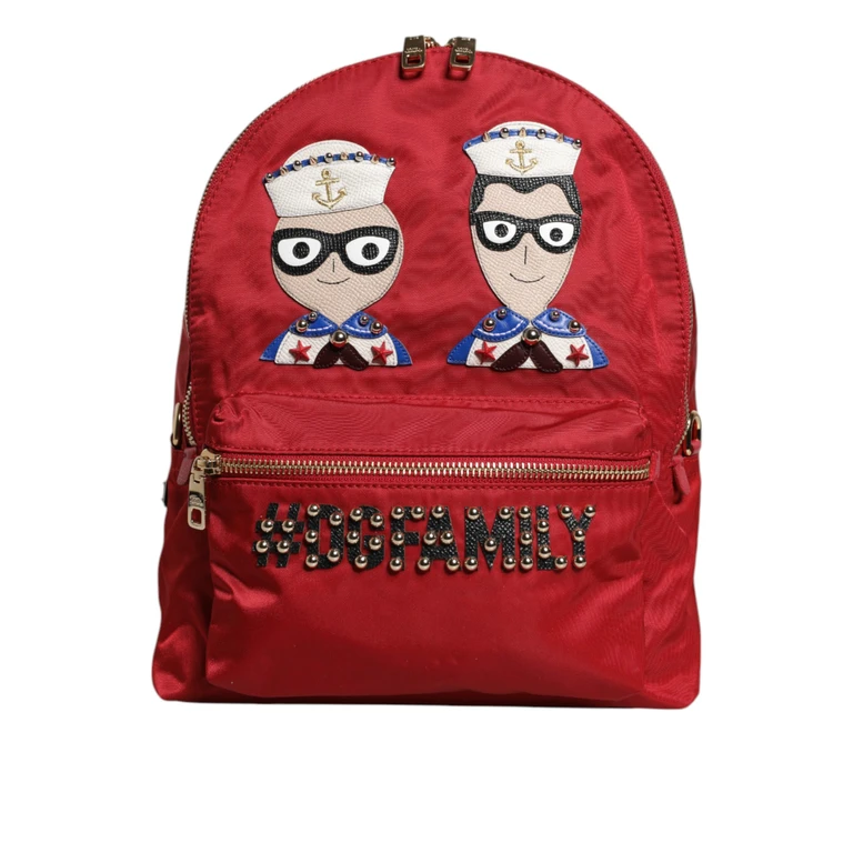 Dolce & Gabbana Red #dgfamily Vulcano Embellishment Backpack Bag Nylon Calf Leather Pc - Women