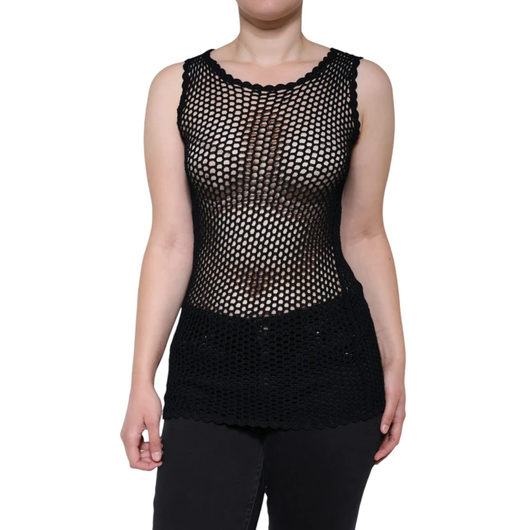 Dolce & Gabbana Black Mesh See Through Sleeveless Tank Top Viscose Polyester - Women