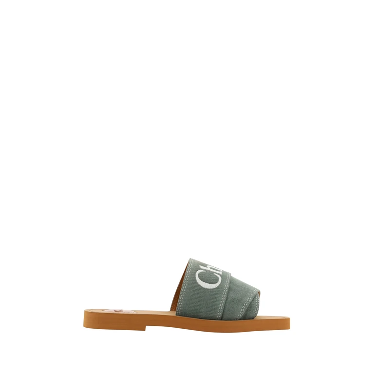 Chloé Forest Green Cotton Slides Woody Sandals - Women