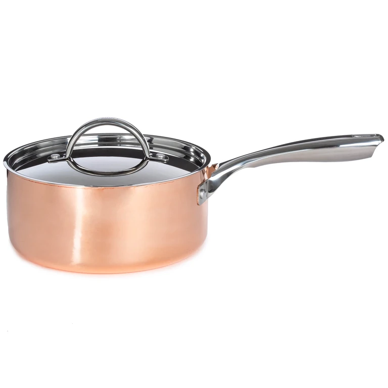Vintage Tri-Ply Copper 8" Saucepan 3qt. with Lid, Polished