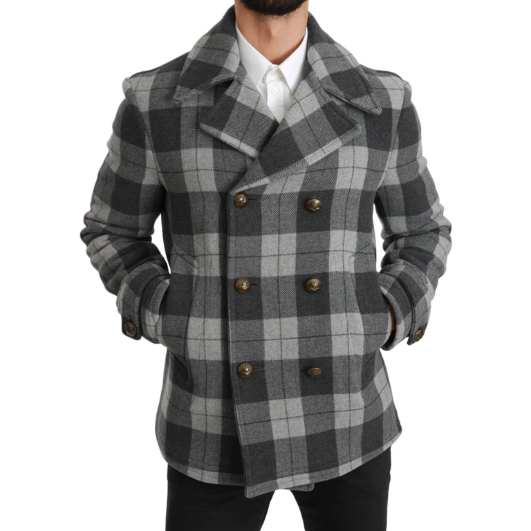 Dolce & Gabbana Gray Check Wool Cashmere Coat Jacket Clothing - Men