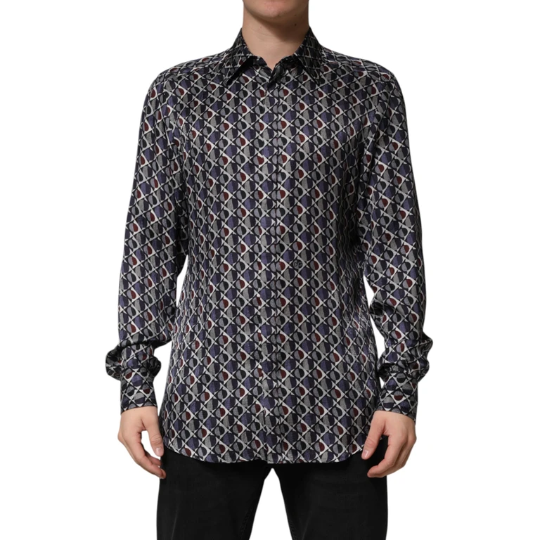 Dolce & Gabbana Multicolor Patterned Collared Gold Men Dress Shirt Silk - Men