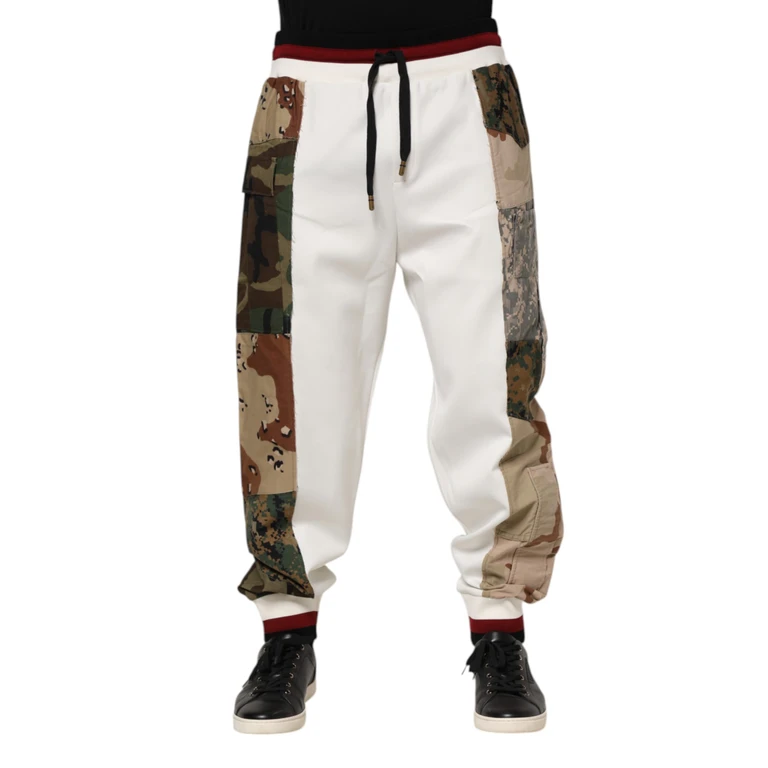 White Patchwork Jogger Pants Polyester Nylon Elastane - Men