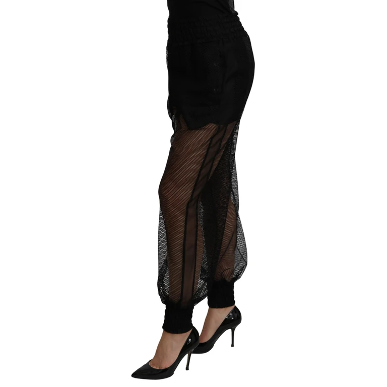 Dolce & Gabbana Black See Through Jogger Polyester Pants Silk - Women