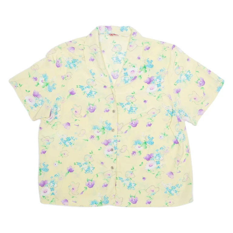 Womens Printed Shirt Beige Collared Floral XL