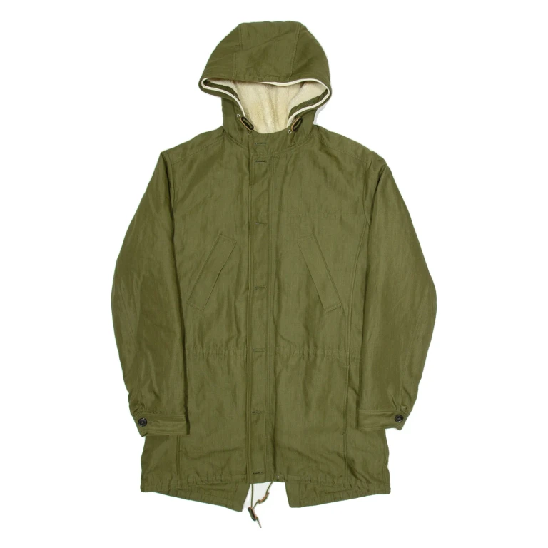 Mens Overcoat Jacket Green  Hooded L