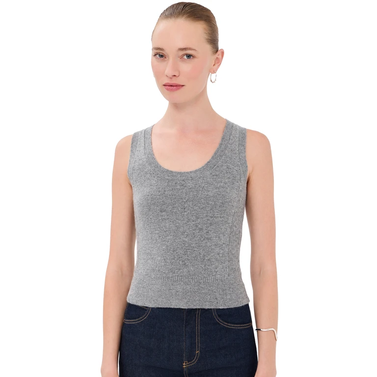 Wool Cashmere Blend Scoop Neck Tank Charcoal Melange L