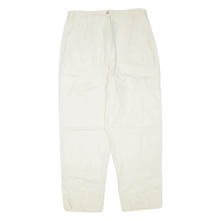 RAFAELLA Petite Womens Trousers Cream Regular Tapered Linen W30 L26