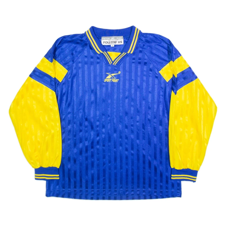 REEBOK Sport Point Mens Football Shirt Jersey Blue Long Sleeve Collared S