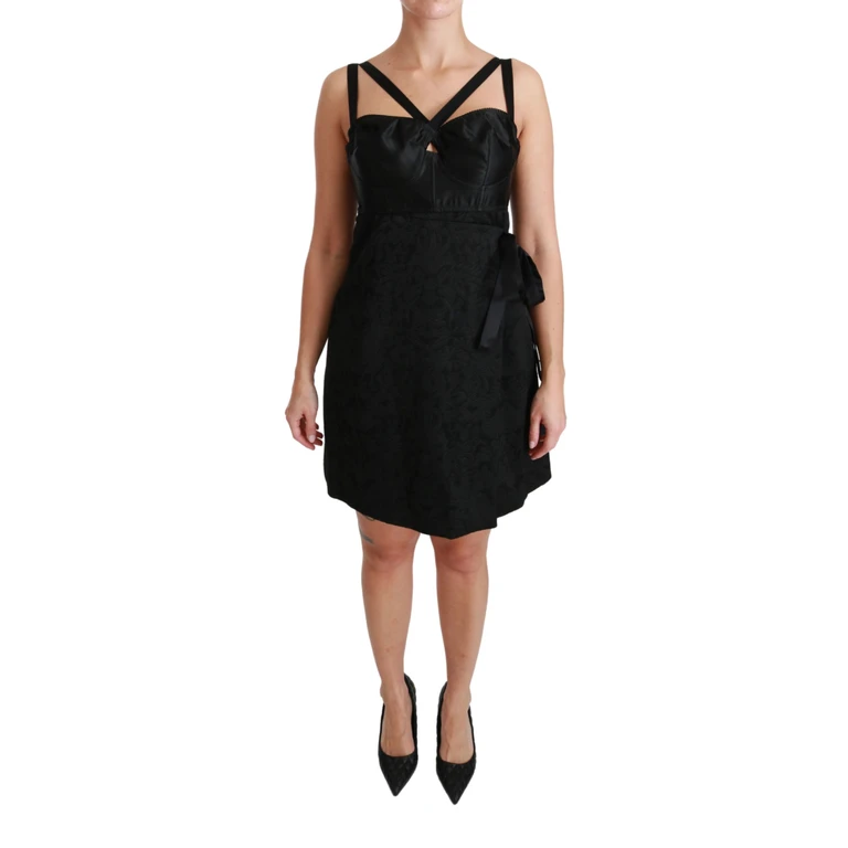 Dolce & Gabbana Black Stretch Satin Jacquard Mini Dress Polyester - Women