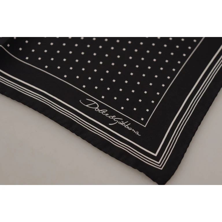 Dolce & Gabbana Black Polka Dots Dg Logo Square Handkerchief Silk Accessory - Men