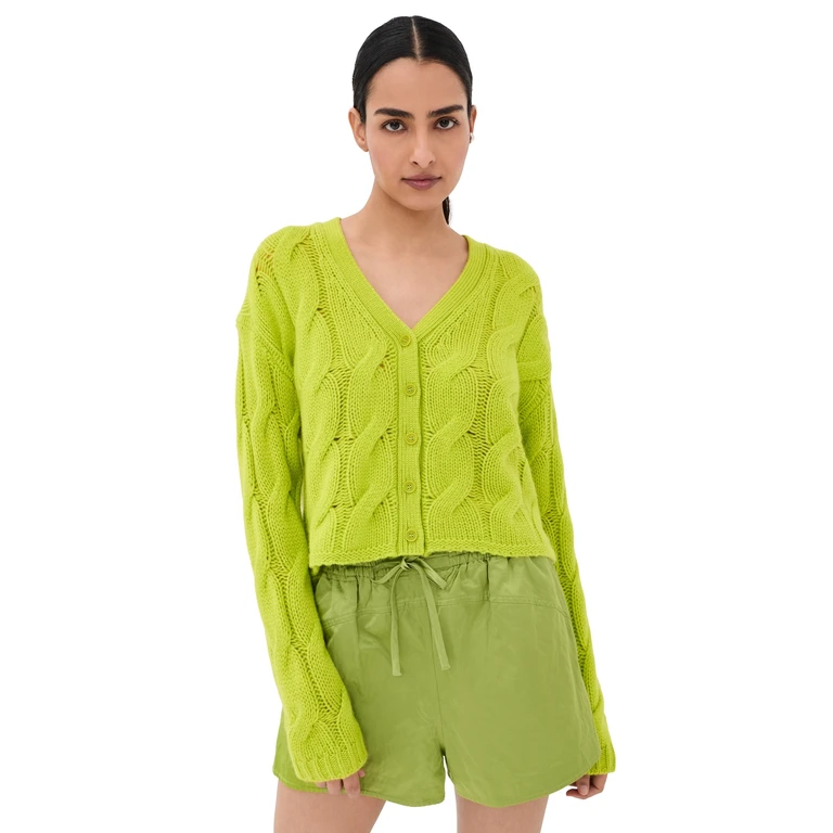 Sablyn Jolie Cropped Cashmere Cable Cardigan Chartruese XS