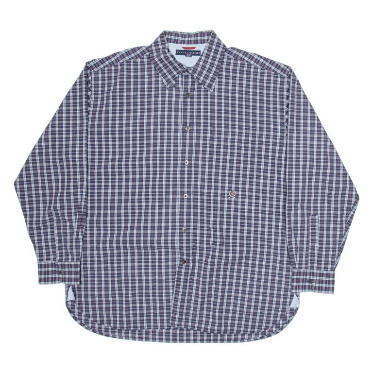TOMMY HILFIGER Mens Shirt Blue Check Long Sleeve XL