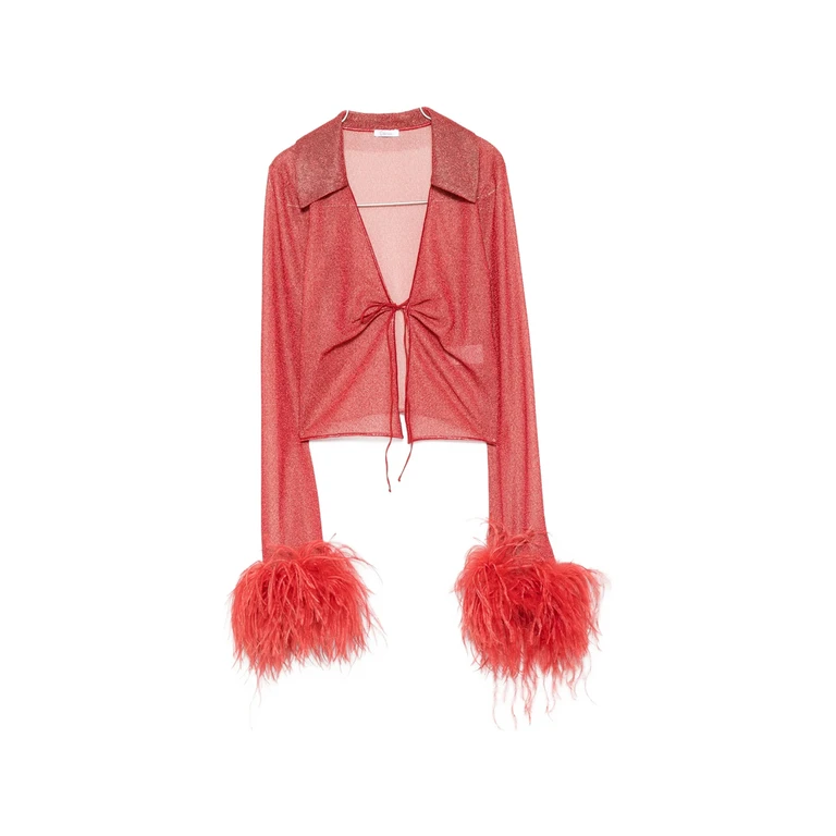 Oséree Feather-trimmed Metallic-thread Top