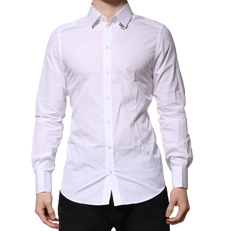 White Cotton Gold Long Sleeves Formal Shirt - Men