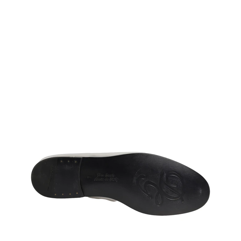 Dolce & Gabbana Silver Leather Dg Logo Slip On Loafers Shoes - Men