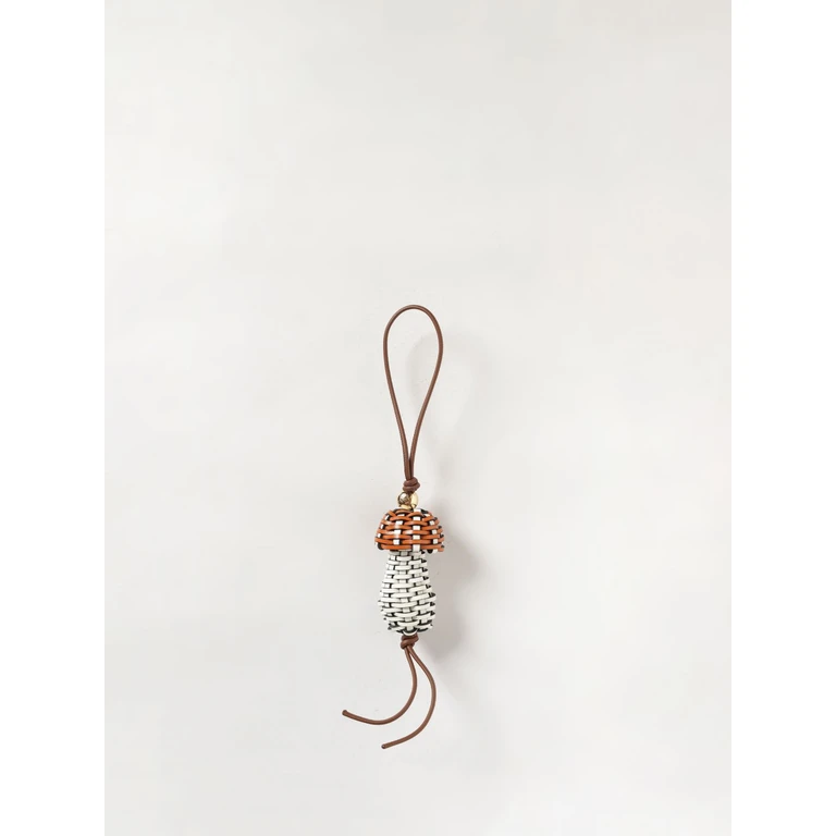 Mushroom Bicolour Woven Calfskin Leather Keyring with Monogram (C621232XK19537)