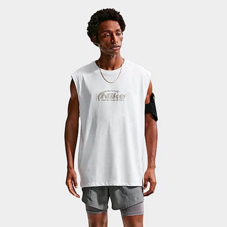 Men's Dri-FIT Sleeveless Running T-Shirt in Summit White/Spruce Fog Size: Small