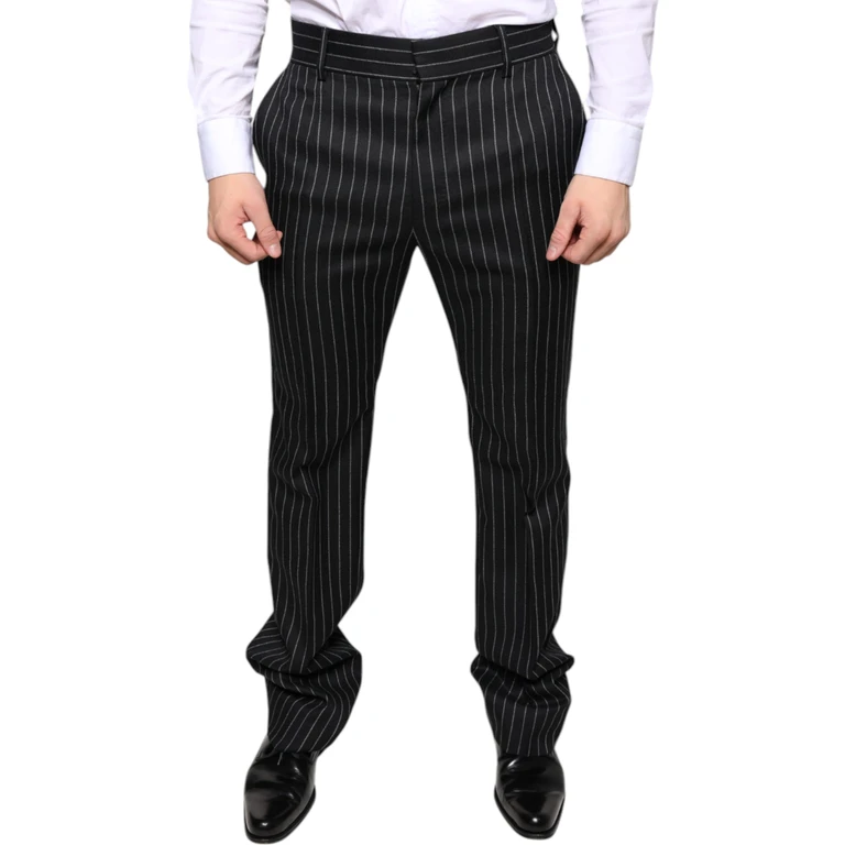 Dolce & Gabbana Black Stripes Skinny Men Dress Pants Polyester Wool Elastane - Men
