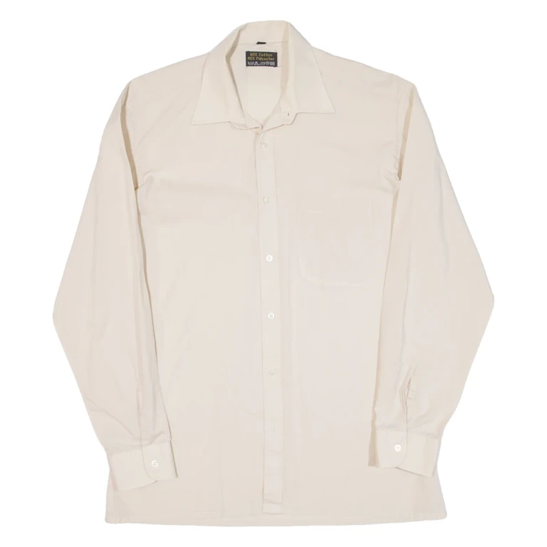 Mens Plain Shirt Beige Long Sleeve M