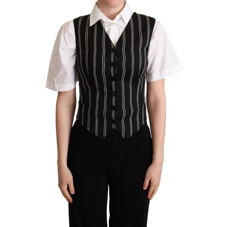 Black Striped Leopard Print Waistcoat Vest Clothing - Women