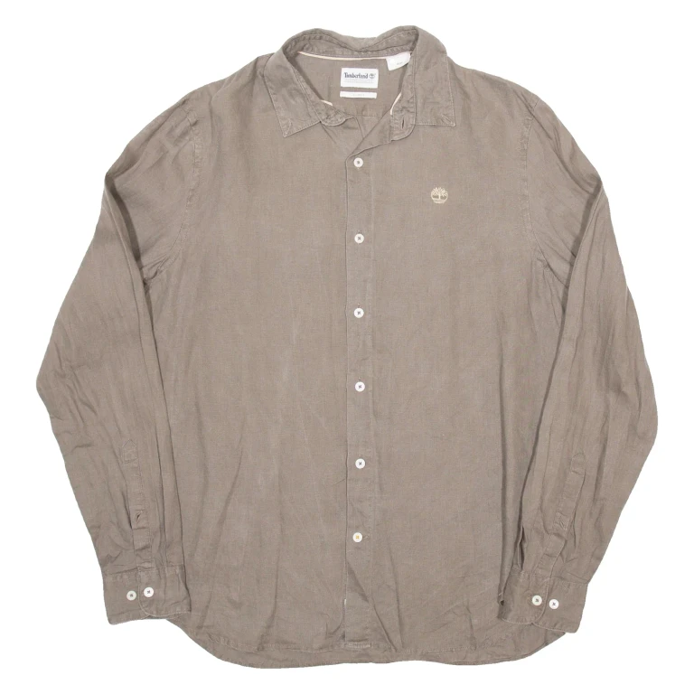 TIMBERLAND Slim Fit Mens Plain Shirt Brown Long Sleeve M