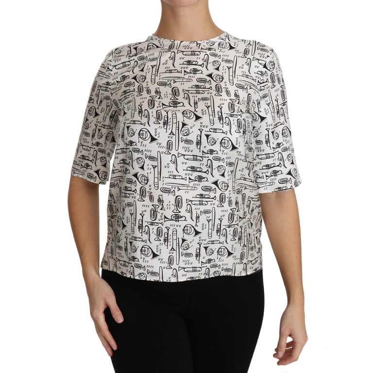 Dolce & Gabbana White Musical Instruments Print Blouse Silk - Women