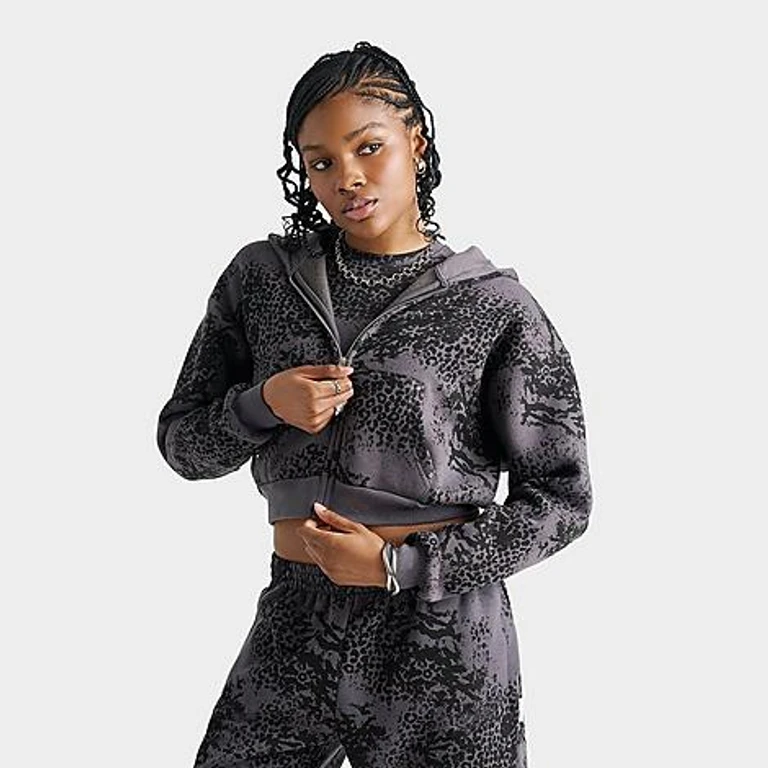 Women's Clova Full-Zip Hoodie in Black Leopard Size: XS